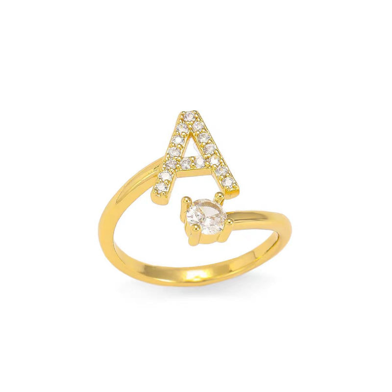 26 Letters Pave Initial Open Ring, Dainty Personalized Stackable Signet Ring