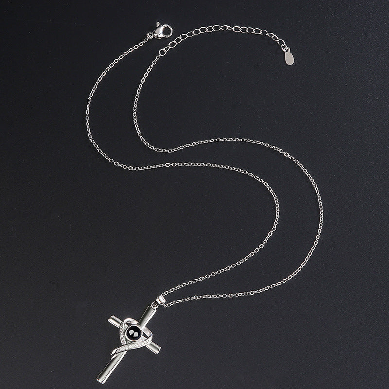 Infinity Heart Wrapped Cross Gem Pendant Necklace, Faith Love Religious Sentimental Women’s Collarbone