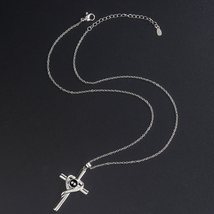 Infinity Heart Wrapped Cross Gem Pendant Necklace, Faith Love Religious Sentimental Women’s Collarbone