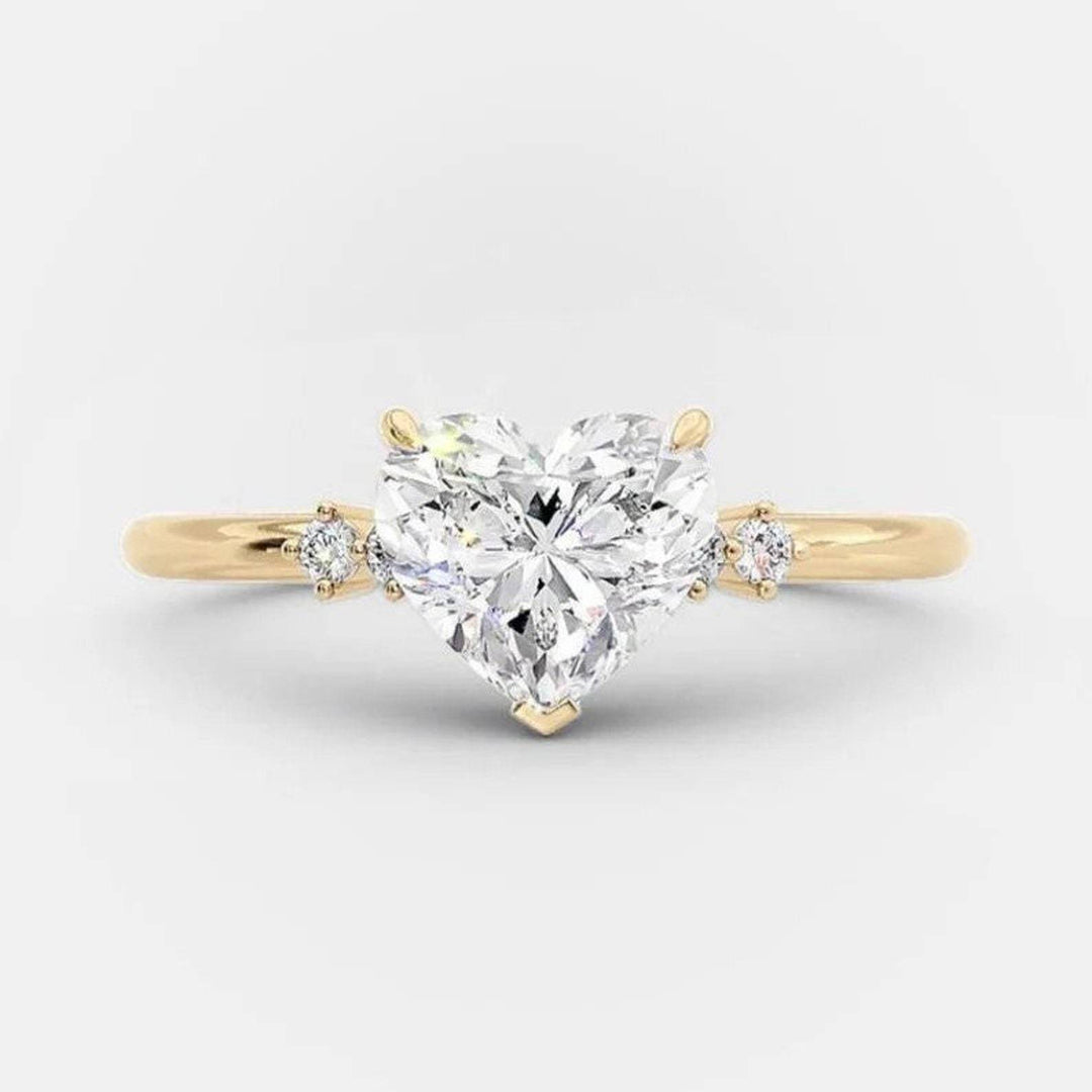 Heart Cut Diamond Solitaire Ring, Romantic Love Statement Ring with Side Accent Diamonds for Women