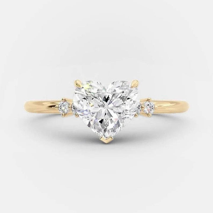 Heart Cut Diamond Solitaire Ring, Romantic Love Statement Ring with Side Accent Diamonds for Women