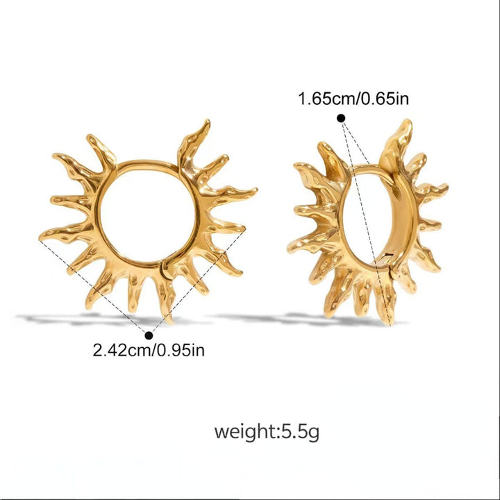 Bold Sun‑Shape Huggie Hoop Earrings, Textured Sunburst Statement Hoop Earrings for Women