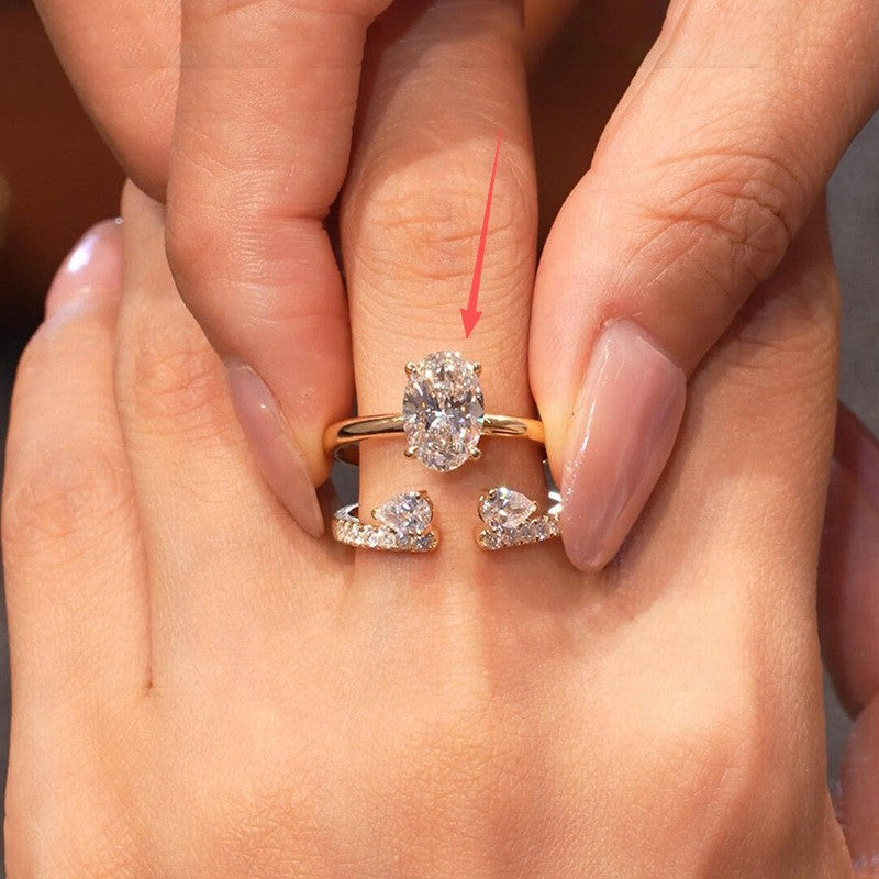Adjustable Open Oval‑Cut Diamond Ring Set, Premium Gift Set For Wedding &amp; Special Moments
