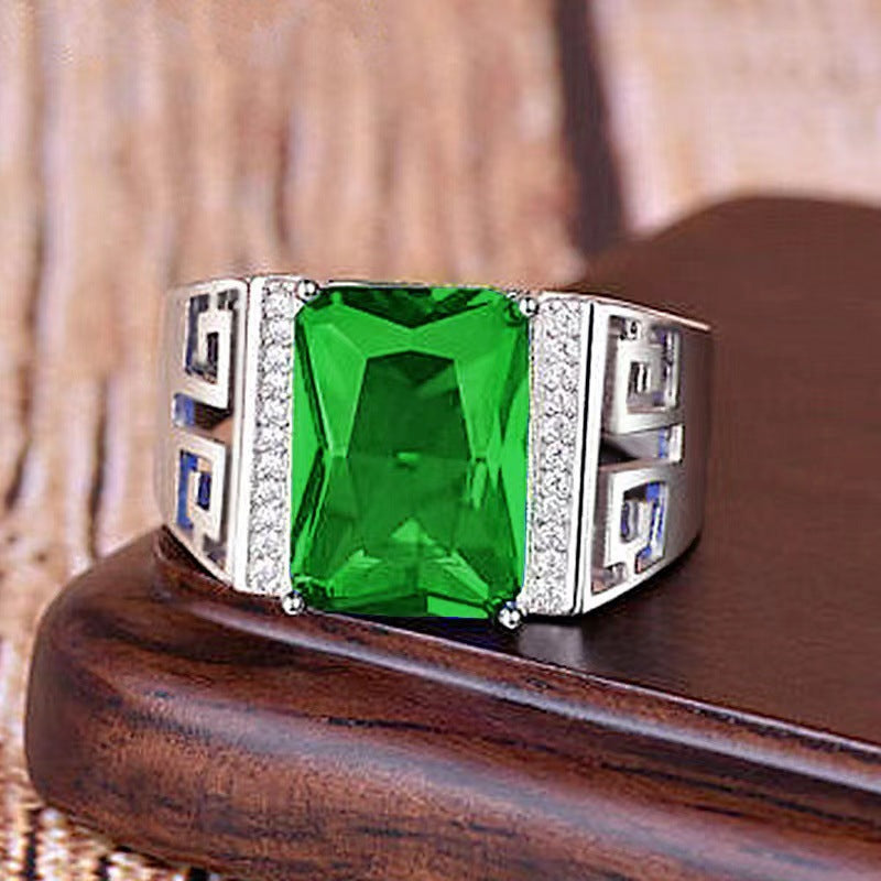 Geometric Pattern Open Statement Ring, Sophisticated Sapphire-Inlaid Ring for Men &amp; Women