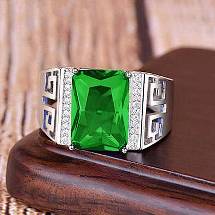 Geometric Pattern Open Statement Ring, Sophisticated Sapphire-Inlaid Ring for Men &amp; Women