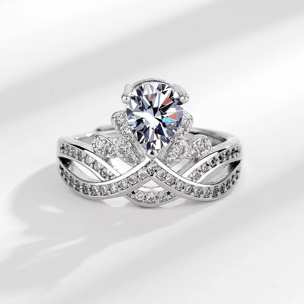 Adjustable Open Luxurious Pear-Shaped Crown Ring, Sparkling Statement Ring for Women