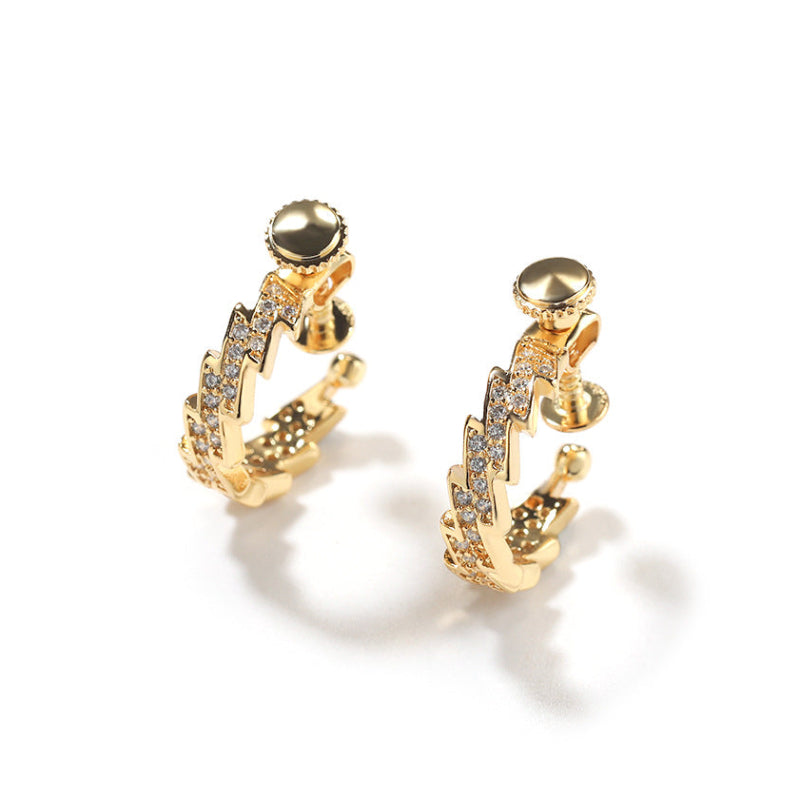 Lightning‑Shaped Pave Diamond Screw‑Back Non‑Piercing Ear Cuffs, Unisex Rock‑Style Adjustable Ear Clips