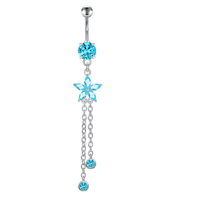Multi‑Color Star Gem & Diamond Dangle Belly Button Rings, Tassel Chain Drop Navel Piercing Jewelry Set