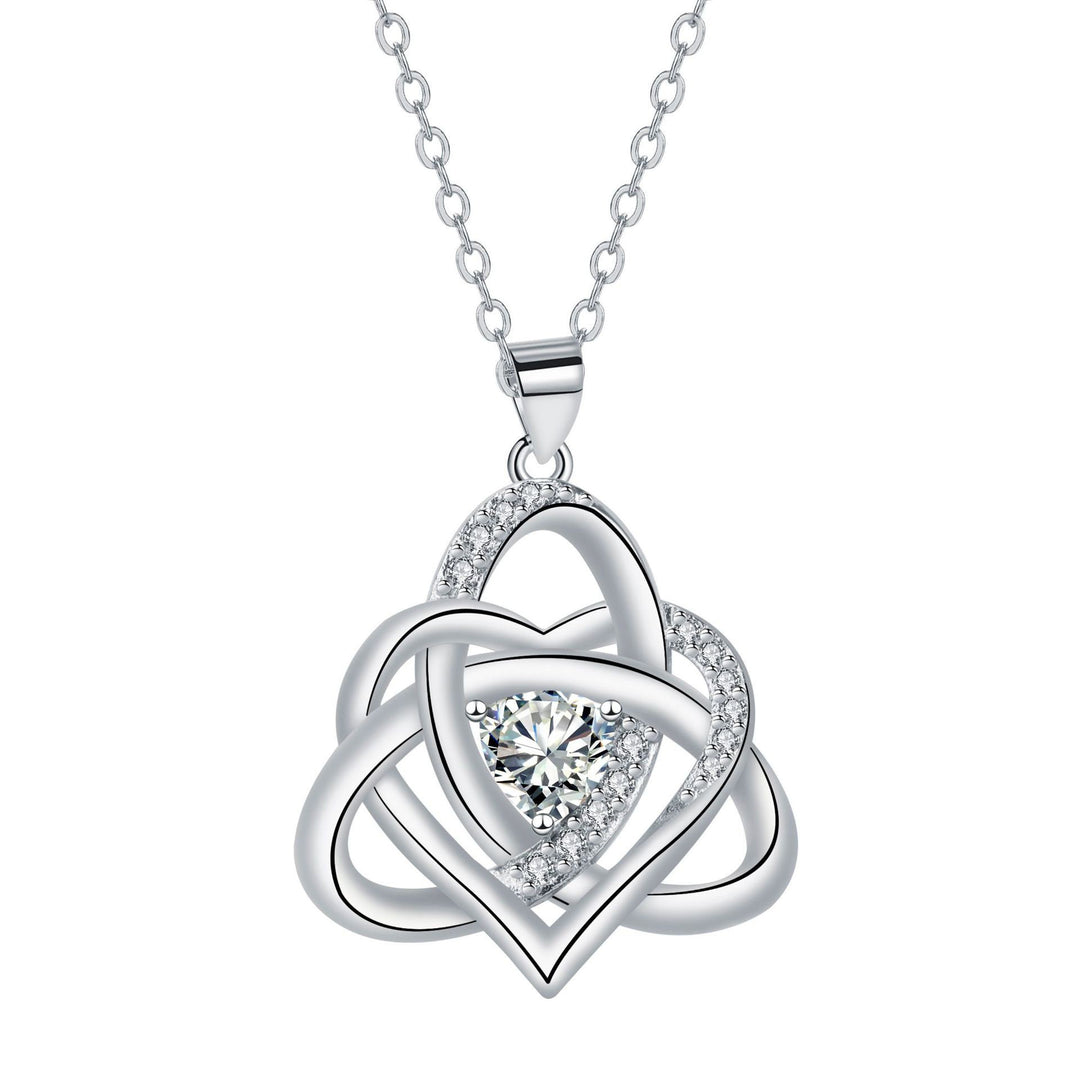 S925 Silver Celtic Knot Heart Pendant Necklace, Multi‑Color Gemstone Options