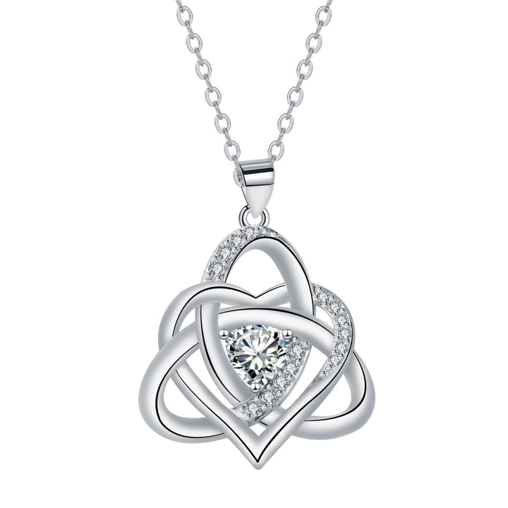 S925 Silver Celtic Knot Heart Pendant Necklace, Multi‑Color Gemstone Options