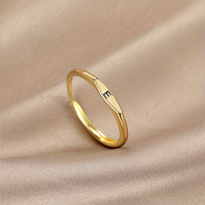 Custom 26 Initial Adjustable Stackable Ring, 14K Gold Dainty Tiny Minimalist Personalized Women Promise Band