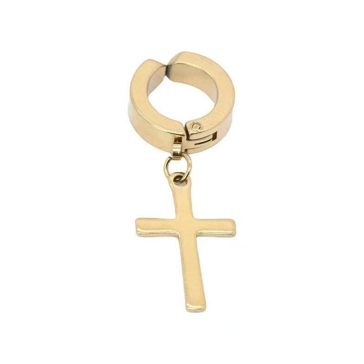 Non‑Piercing Cross Dangle Huggie Ear Clips, Punk Drop Cross Charm Hoop Ear Cuff for Men & Women