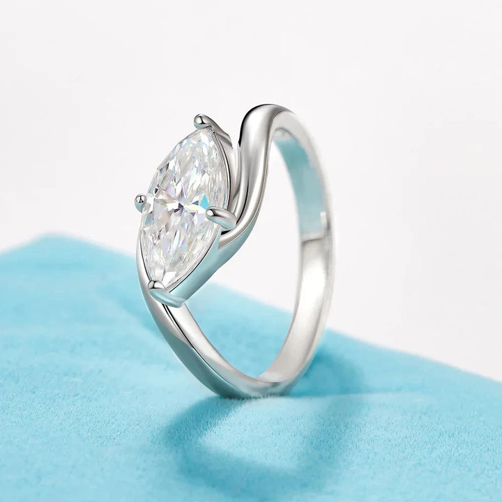 French Style Marquise Cut Diamond Ring, Twisted Band Design, Elegant Statement Ring for Women