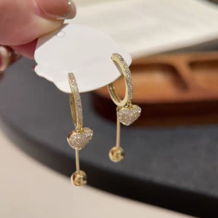 Affordable Luxury Heart-Shaped Tassel Earrings, Sparkling Paved Diamond Earrings for Women