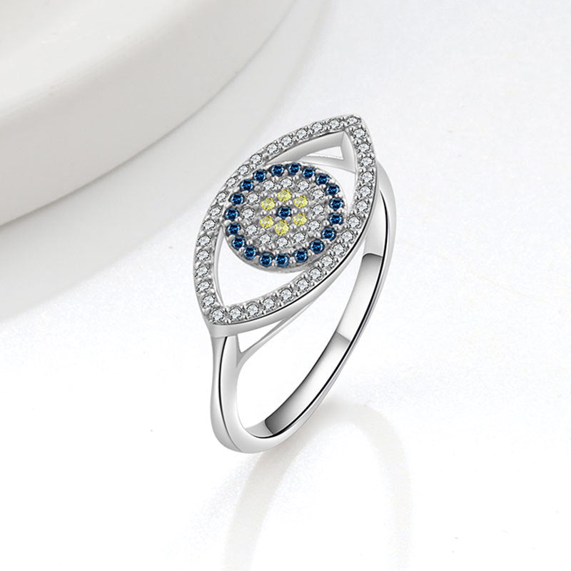 Evil Eye Paved Diamond Stackable Ring, Versatile Blue Eye Ring For Women