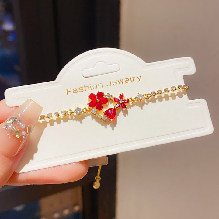 Colorful Floral Gem & Diamond Slider Adjustable Gold Bracelet, Delicate Bracelet for Women