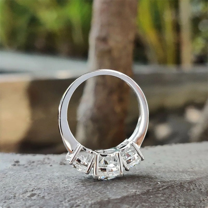 S925 Silver &amp; 14K‑Tone Three-Stone Diamond Promise Ring, Ideal Gift For Her