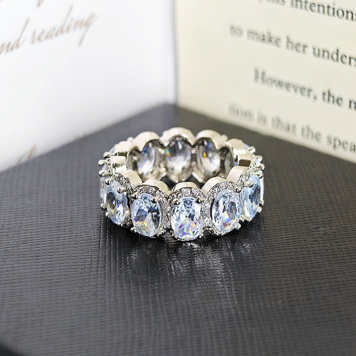 Vibrant Oval Gemstone Eternity Band Ring, Multi-color Statement Stackable Ring for Women