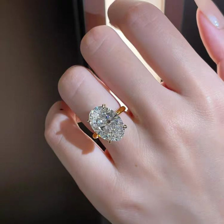 4 Prong Large Oval Diamond Solitaire Engagement Ring, Adjustable Opening Split Shank Promise Ring