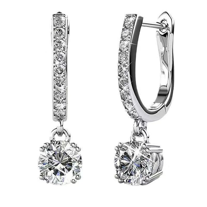Round Sparkling Drop Hoop Earrings, Elegant and Versatile Ear Jewelry for Women