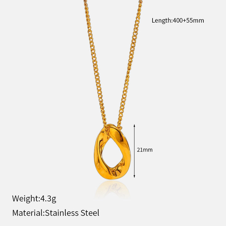Twisted Hollow Oval Gold Pendant Necklace, Minimal Quiet Luxury Collarbone Chain
