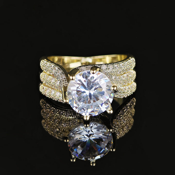 Multi‑Row Pave‑Set Round Cut Diamond Statement Ring, Two‑Tone Finish Women’s Cocktail Ring