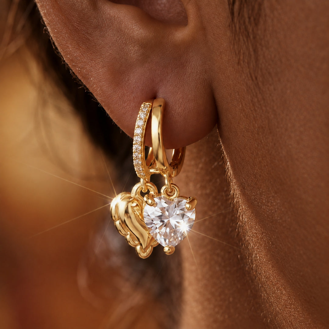 Heart Shape Drop Huggie Earrings, Sparkling Dangle Ear Jewelry for Women