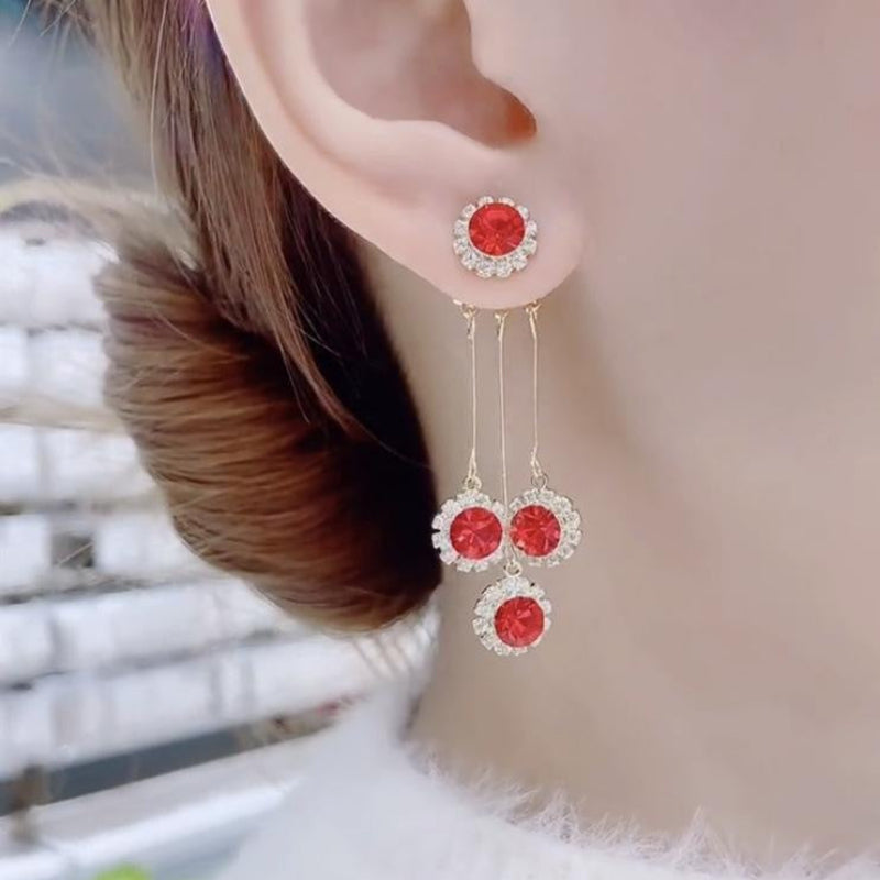 Two-way Diamond Tassel Earrings (Silver Needles), Gold‑Tone Tiered Drop Earrings