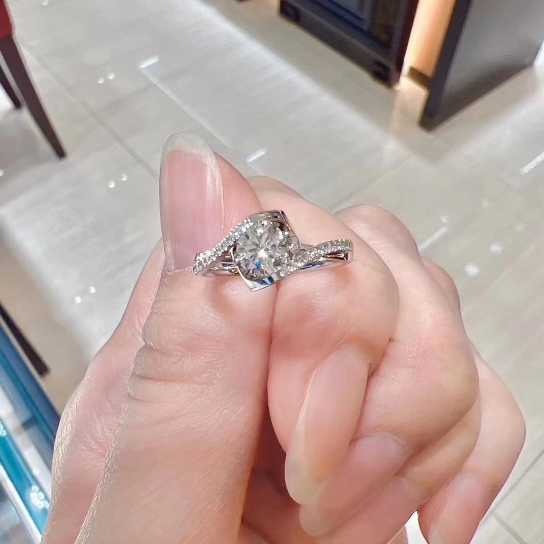 Open Twisted Band Diamond Ring, Elegant Solitaire Promise Engagement Ring