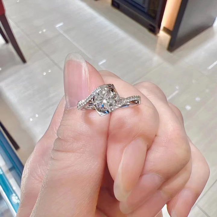Open Twisted Band Diamond Ring, Elegant Solitaire Promise Engagement Ring