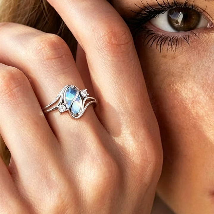 Twisted Wire Marquise Gemstone With Accent Diamond Ring, Thermochromic Ring
