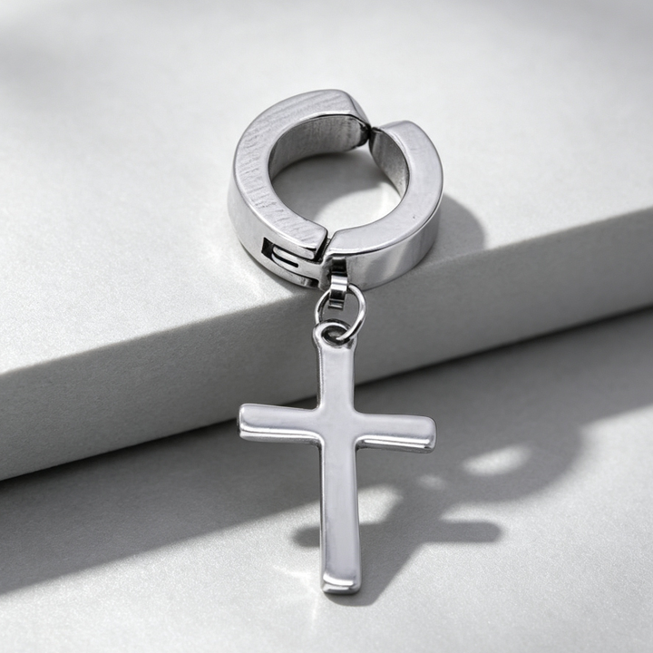Non‑Piercing Cross Dangle Huggie Ear Clips, Punk Drop Cross Charm Hoop Ear Cuff for Men & Women