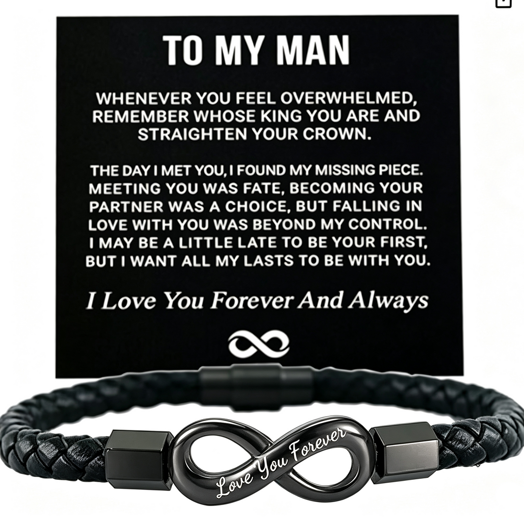 Infinity Symbol Braided Leather Bracelet With Gift Card, Meaningful Gift Choice For Men