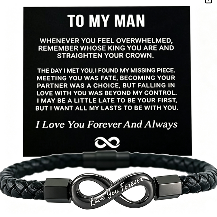 Infinity Symbol Braided Leather Bracelet With Gift Card, Meaningful Gift Choice For Men