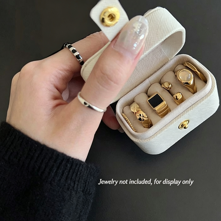 Portable Mini Snap‑Button PU Leather Ring Jewelry Storage Box for Travel Use &amp; Gifting for Jewelry Lovers