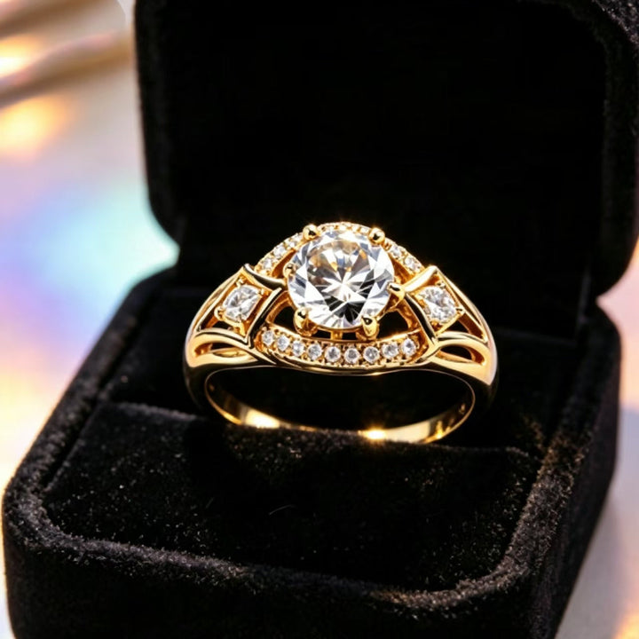 Vintage Open‑Work Multi‑Cut Diamond Promise Ring, Gold Tone Women’s Statement Ring