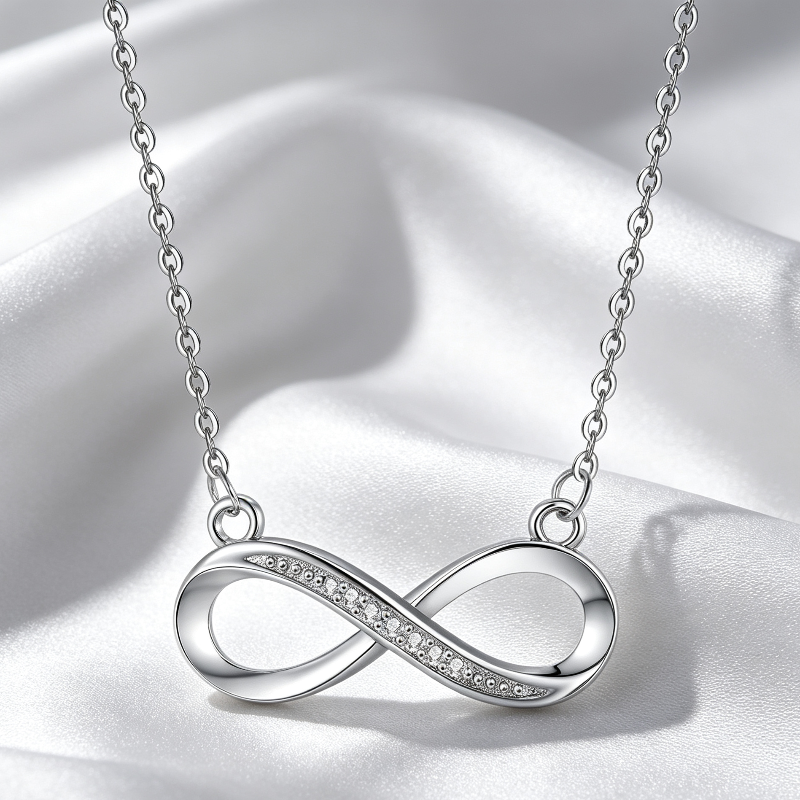 Pave Diamond Infinity Symbol Pendant Necklace, Dainty Eternal Love Collarbone Jewelry For Women