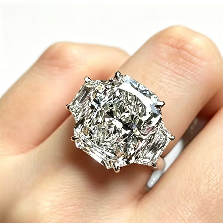 Three‑Stone Radiant Cut Diamond Ring, Ideal for Birthday, Christmas Gift &amp; Daily Wear