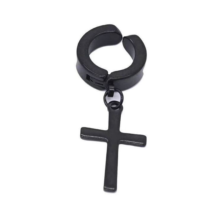 Non‑Piercing Cross Dangle Huggie Ear Clips, Punk Drop Cross Charm Hoop Ear Cuff for Men & Women