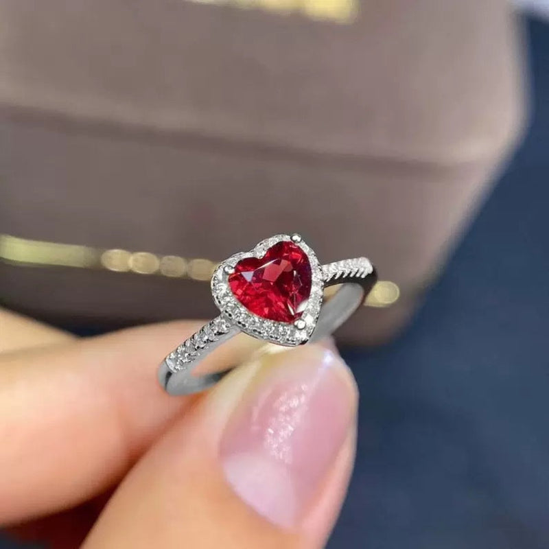 Heart Colored Gem Diamond Halo Ring, Adjustable Opening Romantic Love Ring