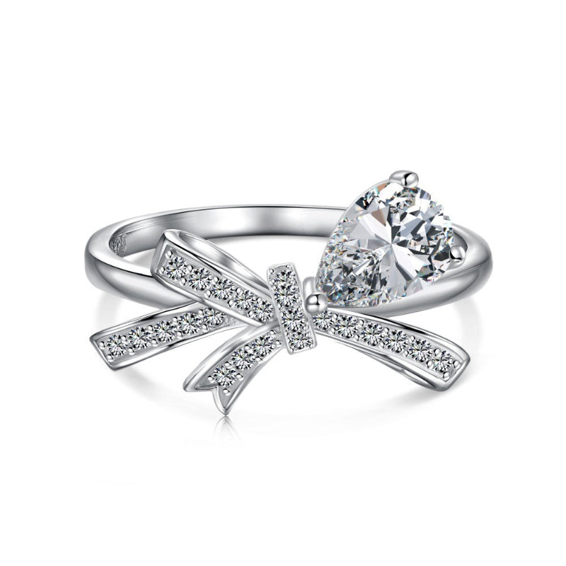 Exquisite Bow‑Knot Teardrop‑Shaped Gem & Diamond Ring, Multi‑Color Option Elegant Women Statement Ring