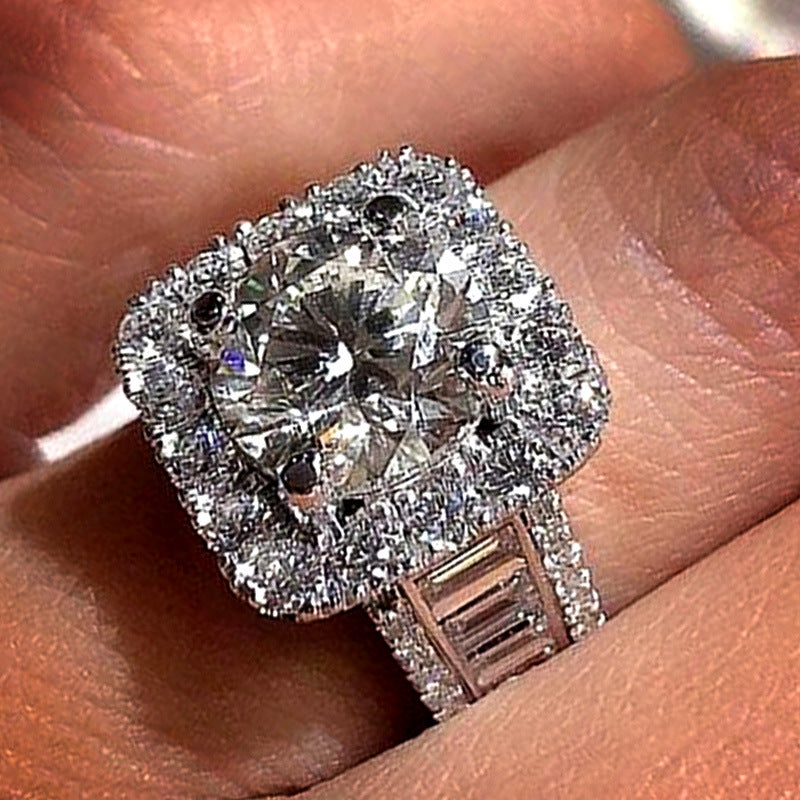 Round Cut Halo Engagement Ring, Baguette Diamond Ring for Formal Attire for Women