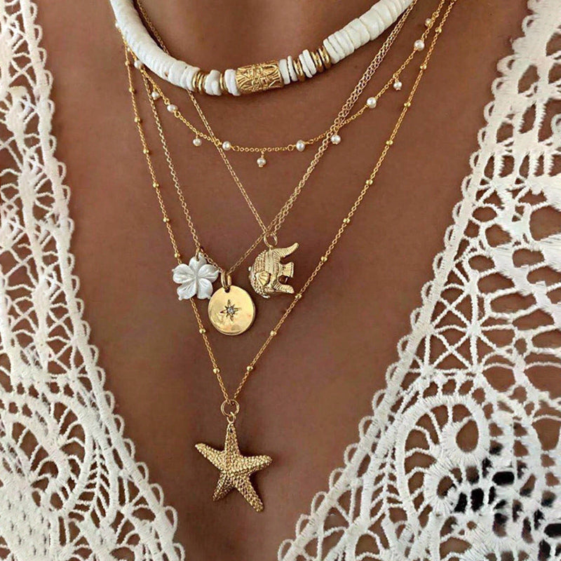 Boho Multi‑Layer Pendant Necklace For Women, Trendy, Distinctive Collarbone Chain