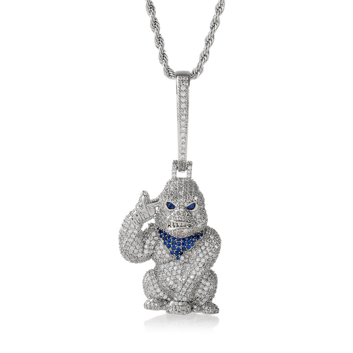 Iced Out Gorilla Hand Gun Pendant Necklace, 18K Gold Silver Hip Hop Rope Chain Jewelry