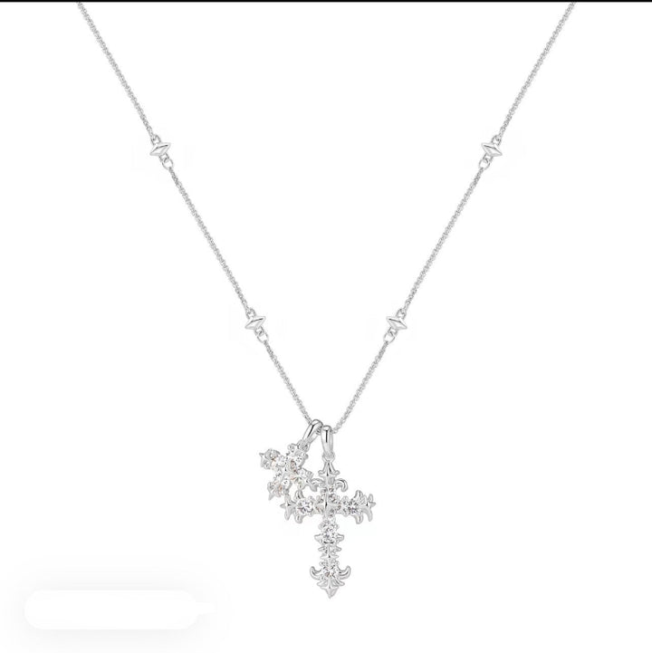 Dual Ornate Diamond Cross Pendant Necklace, 2 Tone Vintage Layering Faith Fine Jewelry