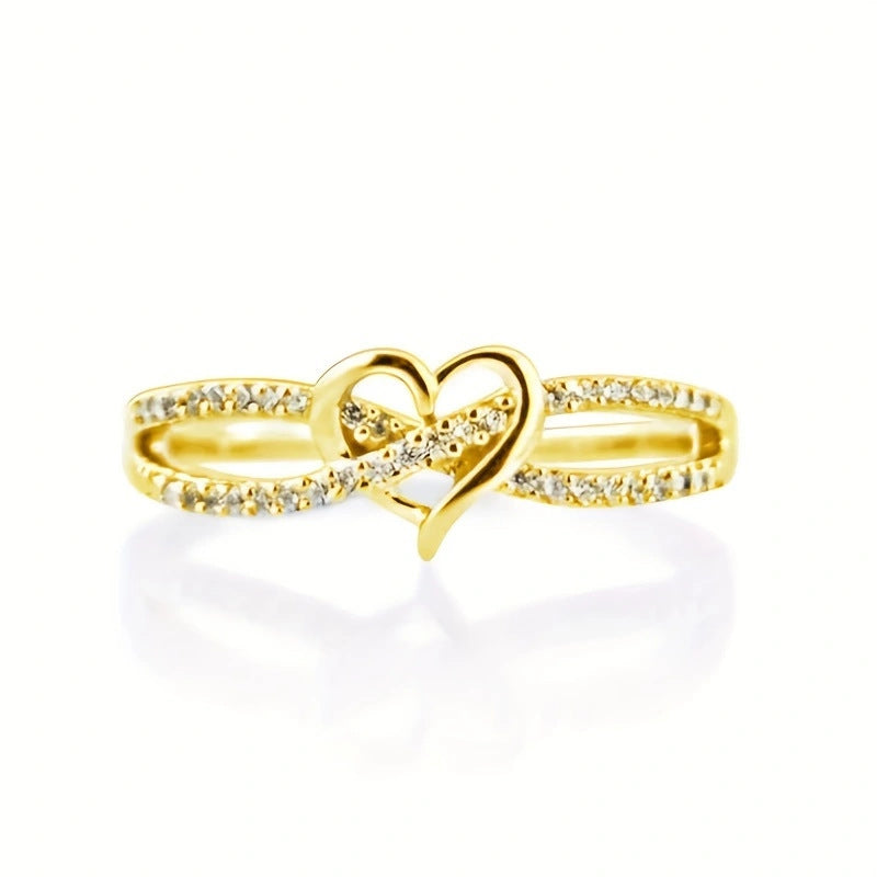 Infinity Intertwined Heart Double Pave Band Promise Ring, 2-Tone Dainty Love Stackable Ring For Women