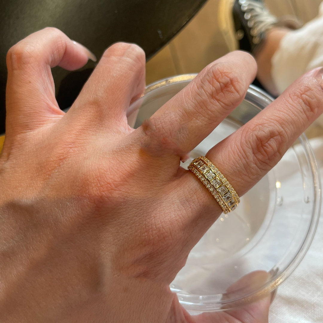 Vintage Stackable Open Ring Set, Sparkly Paved Diamond Rings for Women