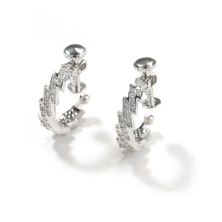 Lightning‑Shaped Pave Diamond Screw‑Back Non‑Piercing Ear Cuffs, Unisex Rock‑Style Adjustable Ear Clips