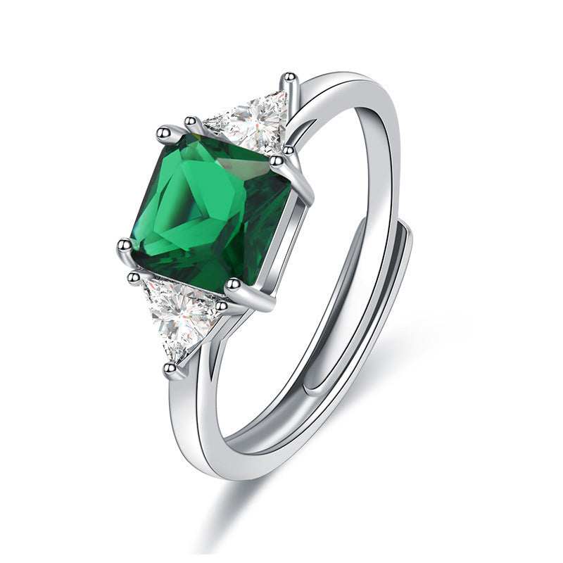 Three Stone Square Cut Adjustable Open Ring, Vibrant Colored Gemstone Statement Ring