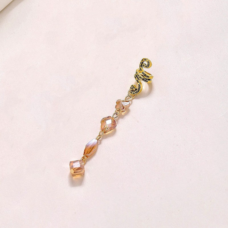 Gemstone Long Tassel Hair Coil, Bohemian Layered Beaded Twisted Hair Jewelry